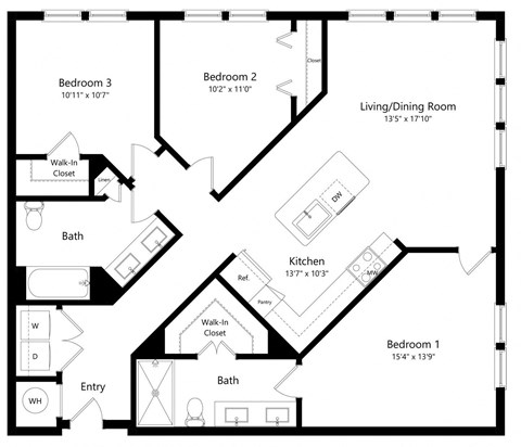 Three Bedroom Floor Plan at Grady Square Luxury Apartments in Tampa FL